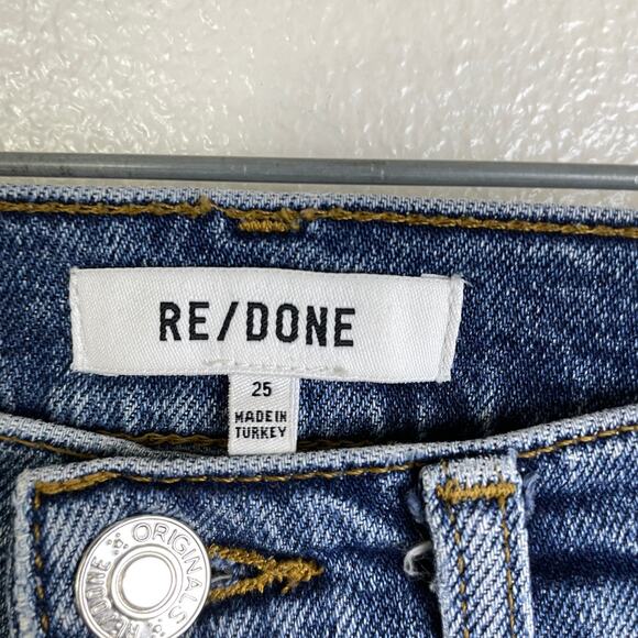 Re/Done 90s High Rise Extra Crop Jeans Womens 25 Blue Denim Button Undone Hem - Picture 9 of 12